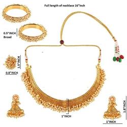 Efulgenz Indian Bollywood 14 K Gold Plated Faux Pearl Bead Bridal Choker Necklace Earrings Bracelet Bangles Ring Jewelry Set