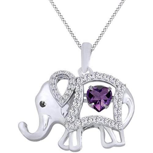 AFFY Round Cut Cubic Zirconia Elephant Floater Pendant Necklace in 14K White Gold Over Sterling Silver