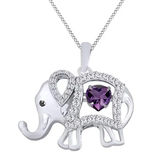 AFFY Round Cut Cubic Zirconia Elephant Floater Pendant Necklace in 14K White Gold Over Sterling Silver AFFY Round Cut Cubic Zirconia Elephant Floater Pendant Necklace in 14K White Gold Over Sterling Silver