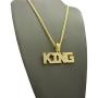 CBC Crown Stone Filled Words Pendant in 24'' Box, Cuban, or Rope Chain Necklace KING, BOSS Pendant in Gold Tone Necklace