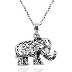AeraVida Royal Thai Swirl Elephant .925 Sterling Silver Pendant Necklace
