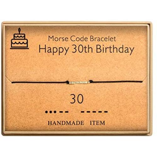 SANNYRA Happy Birthday Gifts for Girls Morse Code Bracelet 14k Gold Plated Beads Bracelet Birthday Jewelry for 12th 13th 14th 15th Sweet 16 17th 18th 19th 20th 21st 25th 30th 40th 50th 60th 70th 80th