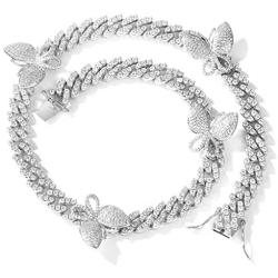 Luxfine 9mm Butterfly Necklace Choker Iced Out 5A+ CZ Stones 14K REAL Gold Plated for Women Girls Delicate Bling Everyday Cuban Chain Hip Hop Jewelry Christmas Birthday Party Friendship Wedding Gift 16”