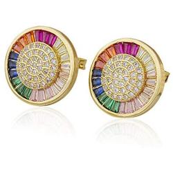 OUCHUANG 14K Gold Plated Cubic Zirconia Cuff Earrings Huggie Stud Jewelry Gift for Women Girls