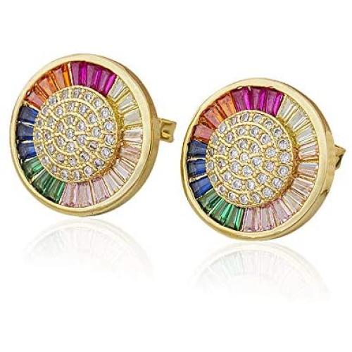OUCHUANG 14K Gold Plated Cubic Zirconia Cuff Earrings Huggie Stud Jewelry Gift for Women Girls