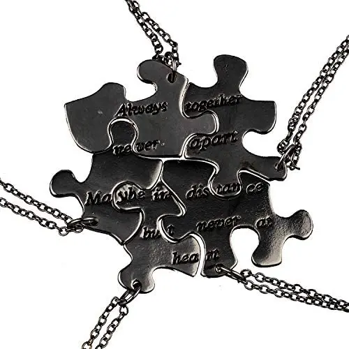 Lux Accessories 5 Puzzle Shaped Friendship Words Necklace Always Together Never Apart