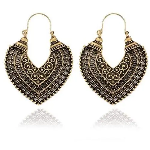 Vintage Boho Drop Dangle Earrings, Antique Bohemian National Style Hollow Heart Shaped Bronze Fashion Earrings for Women Girls GiftAntique Bronze Vintage Boho Drop Dangle Earrings, Antique Bohemian National Style Hollow Heart Shaped Bronze Fashion Earrings for Women Girls GiftAntique Bronze