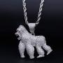 Moca Jewelry Hip Hop Iced Out Bling Ape Pendant Individual Necklace,14K Gold Plated Micro-Pave Simulated Diamond Punk Necklace with 24” Stainless Steel Rope Link Chain for Men Women