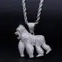 Moca Jewelry Hip Hop Iced Out Bling Ape Pendant Individual Necklace,14K Gold Plated Micro-Pave Simulated Diamond Punk Necklace with 24” Stainless Steel Rope Link Chain for Men Women