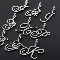 GUCY Large Initial Pendant Necklace Women Gold Silver Cubic Zirconia Big Letter Pendant Necklace Stainless Steel Rope Chain