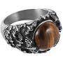 HZMAN Polished Natural Tiger Eye Stones Bat Ring for Men Women Stainless Steel Ring Wicca, Reiki, and Energy Crystal Healing Jewelry