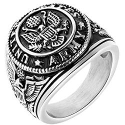 TEMICO Mens Stainless Steel Domineering Vintage United States Army Military Ring Gold/Silver Color