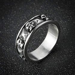 HZMAN Mens Punk Goth Skull Ring Silver Stainless Steel Hip hop Bands