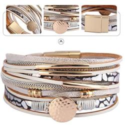 AZORA Leather Wrap Bracelets for Women Goldplated Metal Crescent Cuff Bracelet with Magnetic Buckle Casual Bohemian Wrist Bangle Jewelry Gift for Ladies Teen Girls Sister Mum