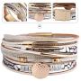 Bfiyi Leather Wrap Bracelet Prime Cuff Wristband Gold Tube Bracelet Multilayer Boho Bracelet for Women, Sister, Wife