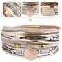 AZORA Leather Wrap Bracelets for Women Goldplated Metal Crescent Cuff Bracelet with Magnetic Buckle Casual Bohemian Wrist Bangle Jewelry Gift for Ladies Teen Girls Sister Mum