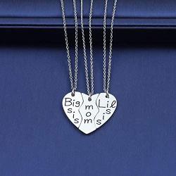 Birthday Gift 3PCs/Set Mom Big Sister Little Sister Mom Necklace Matching Heart Jewley Gift for Daughter Mom Matching Heart Pendant Jewelry