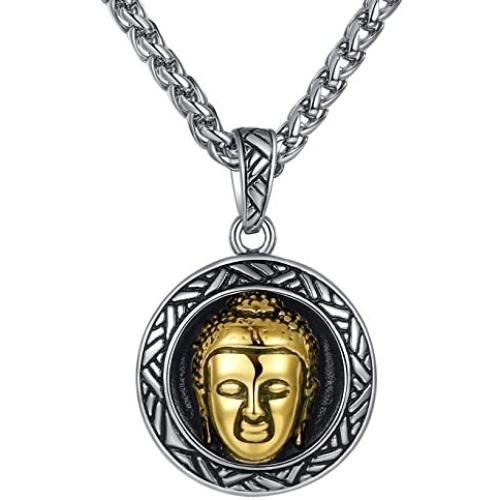 Aoiy Stainless Steel Buddha Pendant Necklace, Unisex, 24'' Link Chain, hhp005ji