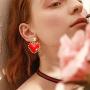 TIKCOOL Heart Earrings for Women Girls Enamel Red Heart Dangle Drop Earrings Bulk Romantic Rhinestone Pearl Valentines Day Earrings Bridal Wedding Jewelry Accessories