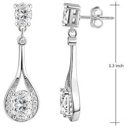 Lavencious Tear Drop Rhodium Plated with AAA CZ Cubic Zirconia Bridal Wedding Party Prom Dangle Earrings for Women