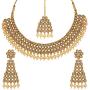 Aheli Ethnic Bollywood Faux polki with Pearl Strand Necklace Earrings Maang Tikka Indian Jewelry Set for Women