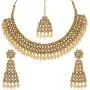 Aheli Ethnic Bollywood Faux polki with Pearl Strand Necklace Earrings Maang Tikka Indian Jewelry Set for Women