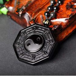 Natural Energy Stone Obsidian Crystal Necklace Yingyang Amulet Pendant Jewelry With Long Adjustable Bead Chain For Men Women