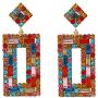 Statement Drop Earrings Colorful Gorgeous Rhinestone Geometric Square Crystal Rainbow Stone Shining Earrings Ear Jewelry for Women Girls