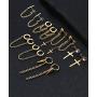 Ofeiyaa 6 Pairs Stainless Steel Small Hoop Chain Earrings Cross Dangle Hinged Hoop Earrings for Women Girls Men CZ Stud Earrings Huggie Helix Cartilage Tragus Daith Piercing Silver Gold Tone