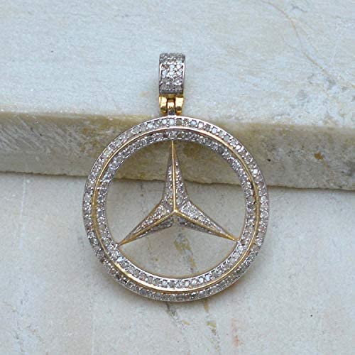 Pave Diamond Mercedes Benz Pendant Gold Vermeil Jewelry 925 Sterling Silver 16'' Chain Necklace Jewelry