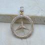 Pave Diamond Mercedes Benz Pendant Gold Vermeil Jewelry 925 Sterling Silver 16'' Chain Necklace Jewelry