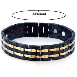 COOLSTEELANDBEYOND Exquisite Stainless Steel Mens Magnetic Bracelet Gold Black with Magnets and Free Link Removal Tool