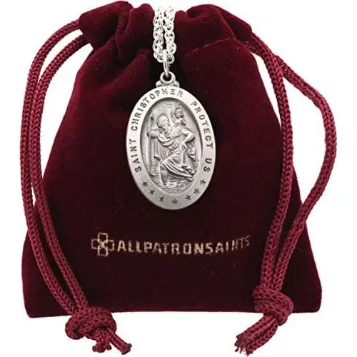 All Patron Saints Antiqued St Christopher Medal Necklace – Solid Sterling Silver Oval Medallion and Chain – Personalized Engraving – Gift Box All Patron Saints Antiqued St Christopher Medal Necklace – Solid Sterling Silver Oval Medallion and Chain – Personalized Engraving – Gift Box