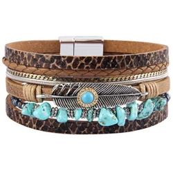 GelConnie Feather Leather Cuff Bracelet Magnetic Multi Strand Bracelet Wrap Bracelet Bohemian Jewelry Gifts for Women, Wife, Sister