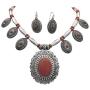 Gypsy Jewels 7 Natural Stone Flair Western Style Detailed Silver Tone Statement Necklace & Dangle Earrings Set