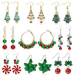 9/10/14/20 Pairs Christmas Earrings for Women Christmas Tree Bells Drop Dangle Earrings Holiday Earrings Xmas Jewelry