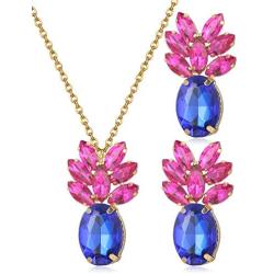 ORAZIO Pineapple Necklace Earrings for Women Gold Tone Statement Jewelry Set