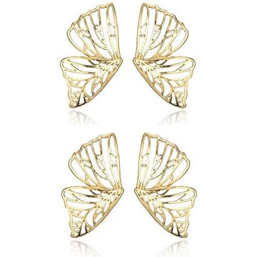2 Pairs Cute Big Butterfly Stud Earrings s for Women Girls, Dainty Bohemian Gold Butterfly Wings Drop Dangle Earrings Jewelry