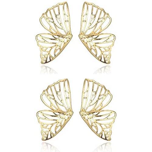 2 Pairs Cute Big Butterfly Stud Earrings s for Women Girls, Dainty Bohemian Gold Butterfly Wings Drop Dangle Earrings Jewelry