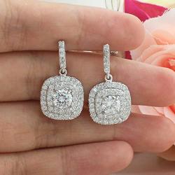 SELOVO Halo Art Deco Bridemaid Vintage Drop Earrings Cubic Zirconia Silver Tone