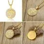 Cupimatch Gold Plated CZ Om Aum Ohm Symbol Pendant Necklace Chain, Mens Stainless Steel Buddha Yoga Round Medallion Charm Pendant Necklace Jewelry 24''