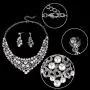 EVER FAITH Crystal Cream Simulated Pearl Wedding Floral Necklace Earrings Set Clear