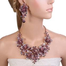 EVER FAITH Womens Crystal Elegant Flower Leaf Bridal Necklace Earrings Set