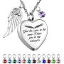 Dletay Heart Urn Necklace for Ashes with 12 Birthstones Angel Wing Cremation Jewelry for Ashes-God Has You in His Arms, I Have You in My Heart