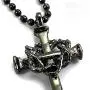 Nail Cross Crown of Thorns Dark Finish Necklace on Dark Ball Chain