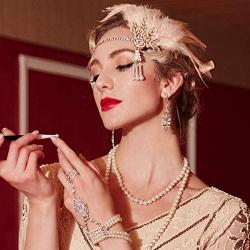 Metme 1920s Gatsby Accessories Imitation Pearls Rhinestone Bracelet Adjustable Ring Set
