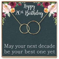 20th Birthday Gift Necklace: Birthday Gift, Two Decades, Jewelry Gift for Her, 2 Interlocking Circles (Gold-Plated-Brass, NA)