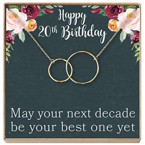 20th Birthday Gift Necklace: Birthday Gift, Two Decades, Jewelry Gift for Her, 2 Interlocking Circles (Gold-Plated-Brass, NA)