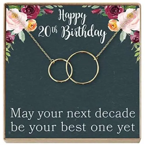 20th Birthday Gift Necklace: Birthday Gift, Two Decades, Jewelry Gift for Her, 2 Interlocking Circles (Gold-Plated-Brass, NA) 20th Birthday Gift Necklace: Birthday Gift, Two Decades, Jewelry Gift for Her, 2 Interlocking Circles (Gold-Plated-Brass, NA)