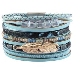 GelConnie Feather Leather Cuff Bracelet Magnetic Multi Strand Bracelet Wrap Bracelet Bohemian Jewelry Gifts for Women, Wife, Sister